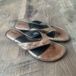 Born Gold Leather Thong Sandals Comfort